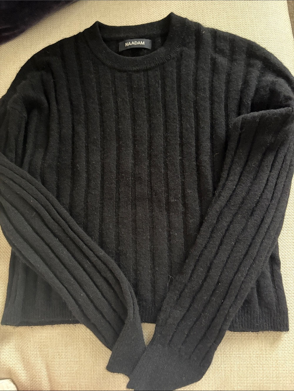 NAADAM Black Ribbed cashmere Crewneck Pullover
